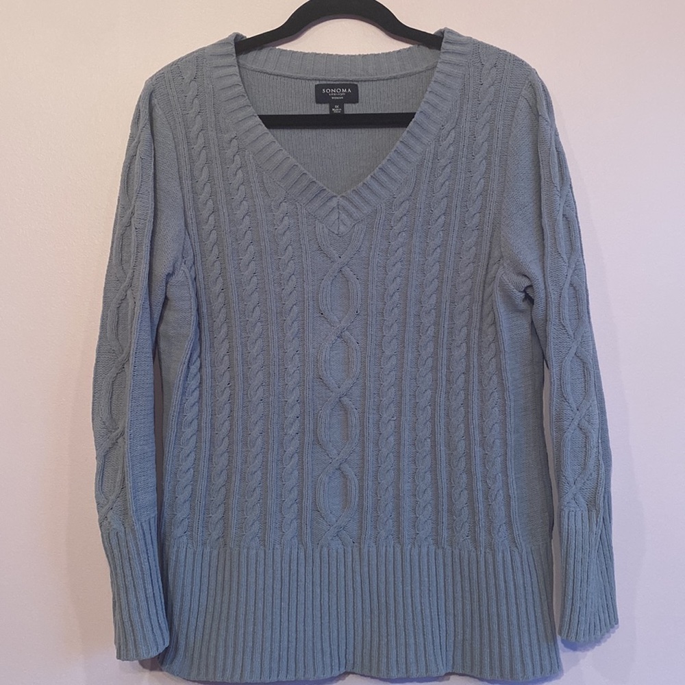 Sonoma Life+Style Plus Size Cozy Purplish-Bluish Cable Knit V-neck Sweater Women